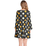 Polka Dots Lantern Sleeve Deep V-Neck Short Dress - Objet D'Art