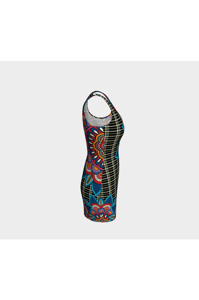 Colorful Floral Lattice Bodycon Dress - Objet D'Art