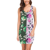 pink green rose print 4 Medea Vest Dress (Model D06) - Objet D'Art