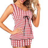 gingham red print Women's Vest Skirt Split Swimsuit (Model S47) - Objet D'Art