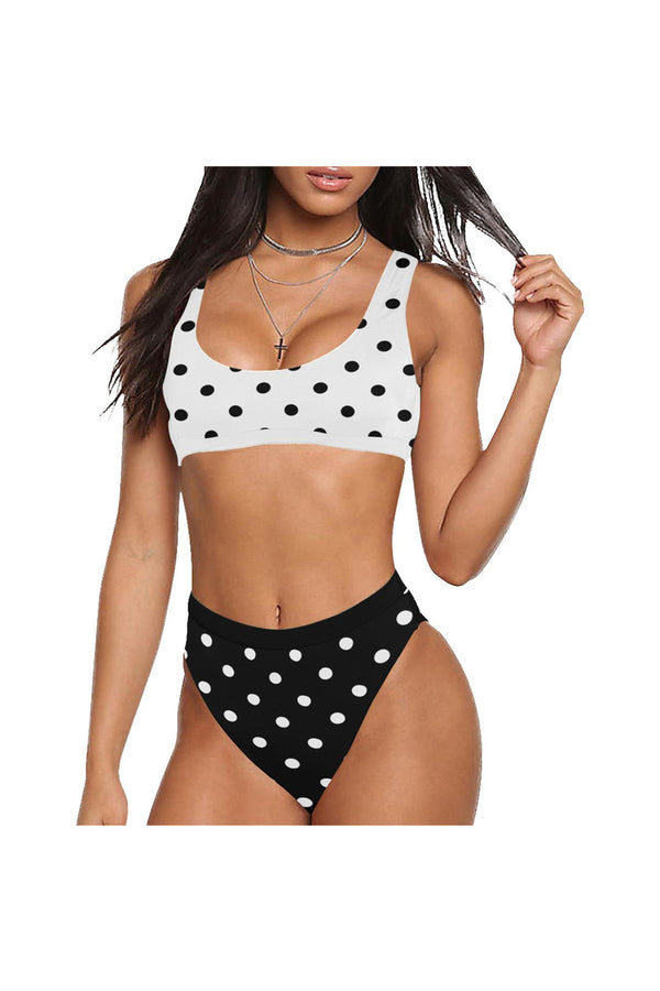 Black & White Polkadot Sport Top & High-Waisted Bikini Swimsuit - Objet D'Art Online Retail Store