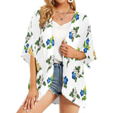 FLORAL BLUE WHITE GOLD MD Women's Kimono Chiffon Cover Up (Model H51)