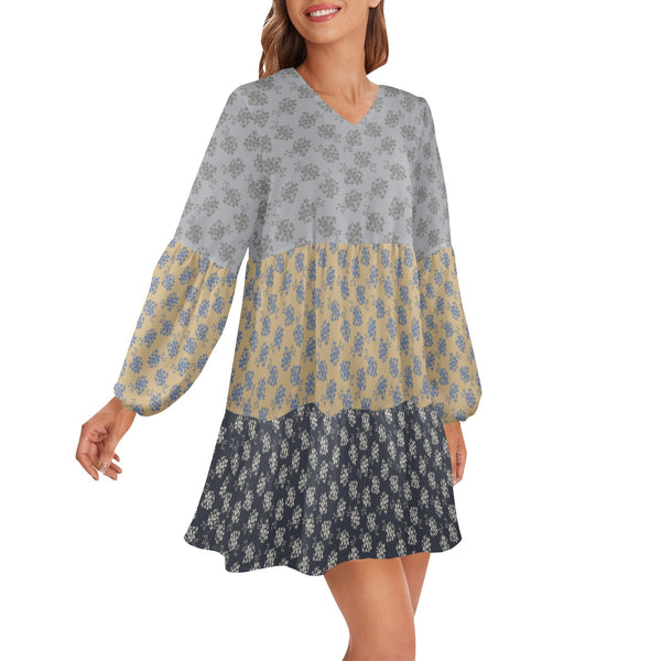dark green print 2 copy-Recovered copy-Recovered (1) copy V-Neck Loose Fit Dress (Model D66) - Objet D'Art