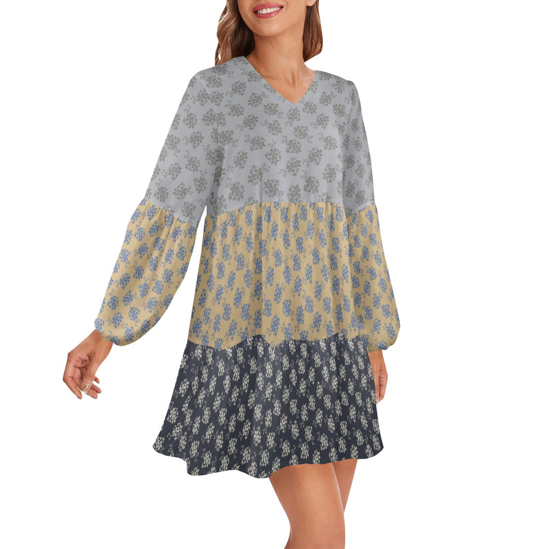dark green print 2 copy-Recovered copy-Recovered (1) copy V-Neck Loose Fit Dress (Model D66) - Objet D'Art