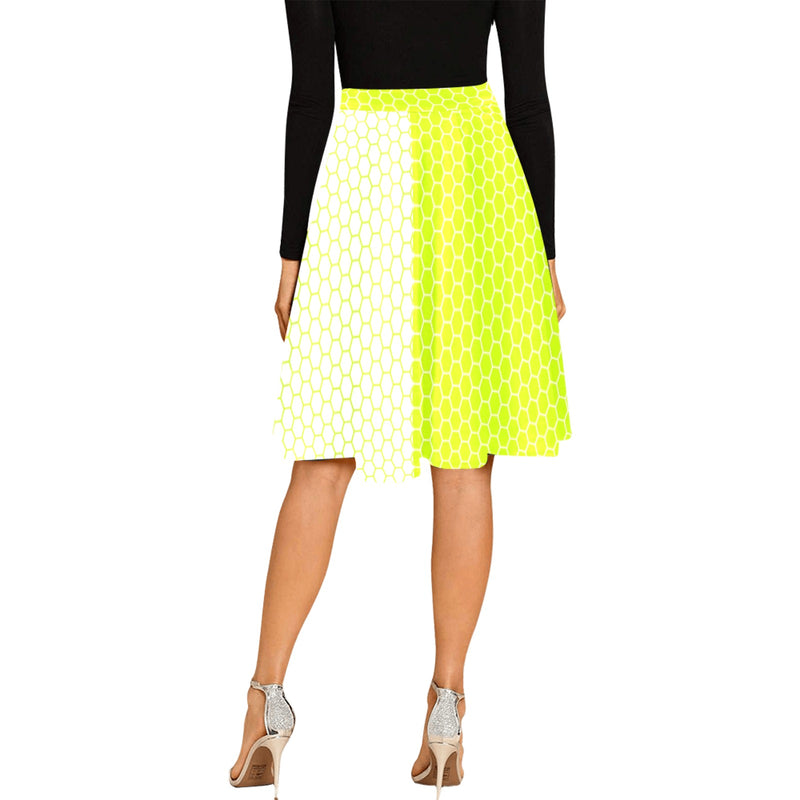 neon green hex white print 5 Melete Pleated Midi Skirt (Model D15) - Objet D'Art