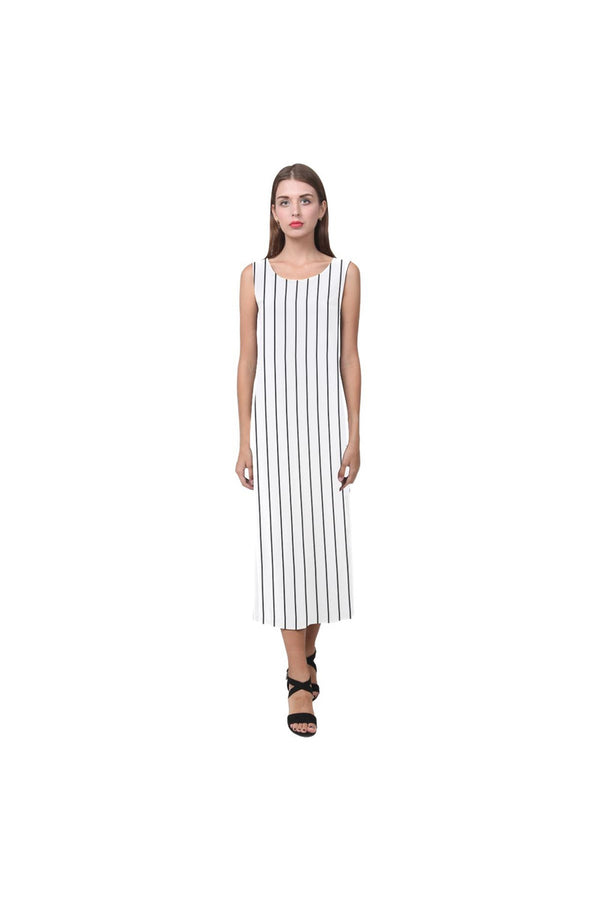 Black & White Vertical Stripe Phaedra Sleeveless Open Fork Long Dress ( - Objet D'Art Online Retail Store