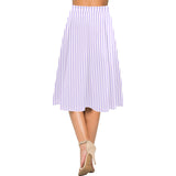 lavender stripes 1 Mnemosyne Women's Crepe Skirt (Model D16) - Objet D'Art
