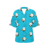 mag blue sil print All Over Print Hawaiian Shirt for Women (Model T58) - Objet D'Art