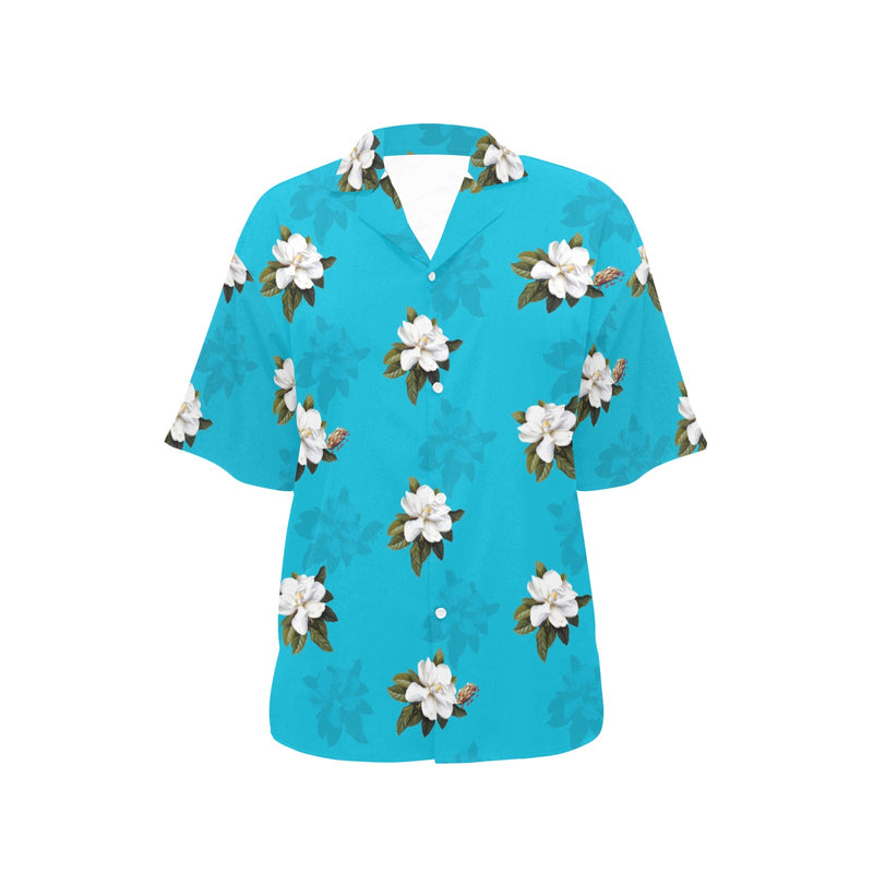 mag blue sil print All Over Print Hawaiian Shirt for Women (Model T58) - Objet D'Art