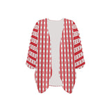 gingham red print Women's Kimono Chiffon Cover Up (Model H51) - Objet D'Art