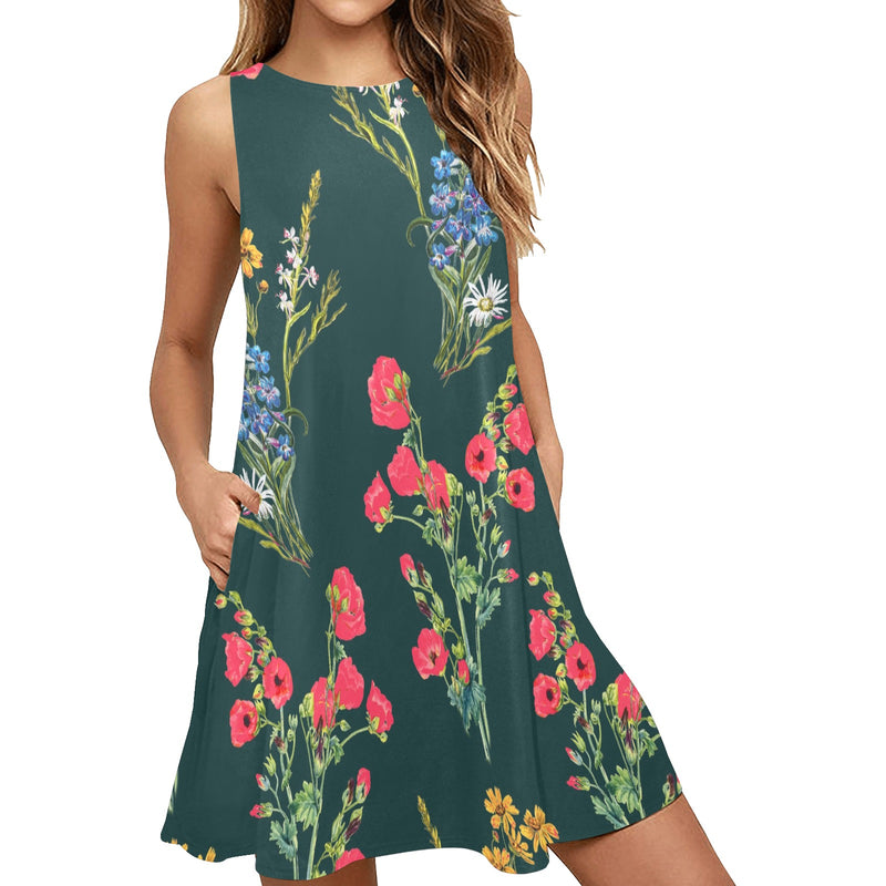 wildflowers yoga_leggings_template-Recovered Sleeveless A-Line Pocket Dress (Model D57) - Objet D'Art