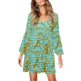 asian fish print V-Neck Loose Fit Dress (Model D62) - Objet D'Art