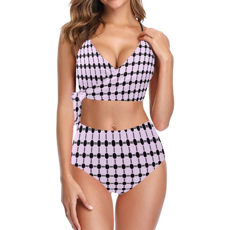 lav dot dash print Knot Side Bikini Swimsuit (Model S37) - Objet D'Art