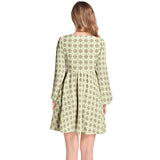 Diamond Matrix Lantern Sleeve Deep V-Neck Short Dress - Objet D'Art
