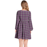 M Kemp Plaid Lantern Sleeve Deep V-Neck Short Dress - Objet D'Art