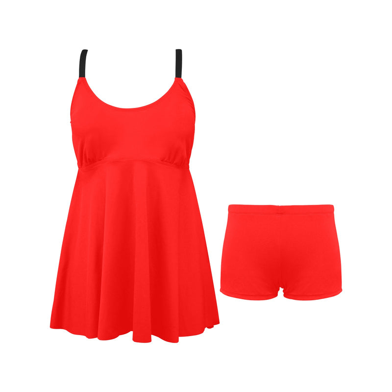 coral red 9k Chest Pleat Swim Dress (Model S31) - Objet D'Art