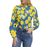 Floral Sunrise Long Sleeve Button Up Casual Shirt Top - Objet D'Art