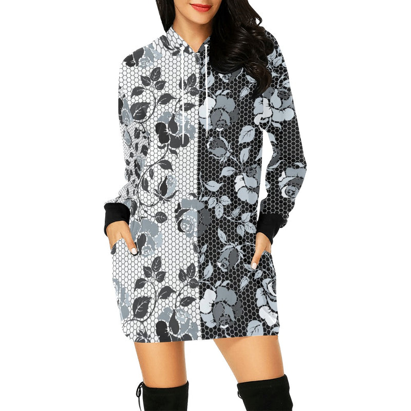 selenium gray print 1 All Over Print Hoodie Mini Dress (Model H27) - Objet D'Art