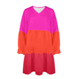 fuchsia anal2 print V-Neck Loose Fit Dress (Model D66) - Objet D'Art