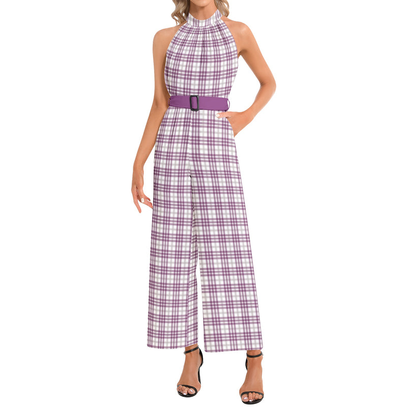 M Kemp Plaid Halter Neck Buckle Belted Jumpsuit - Objet D'Art
