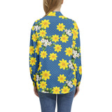 Floral Sunrise Long Sleeve Button Up Casual Shirt Top - Objet D'Art