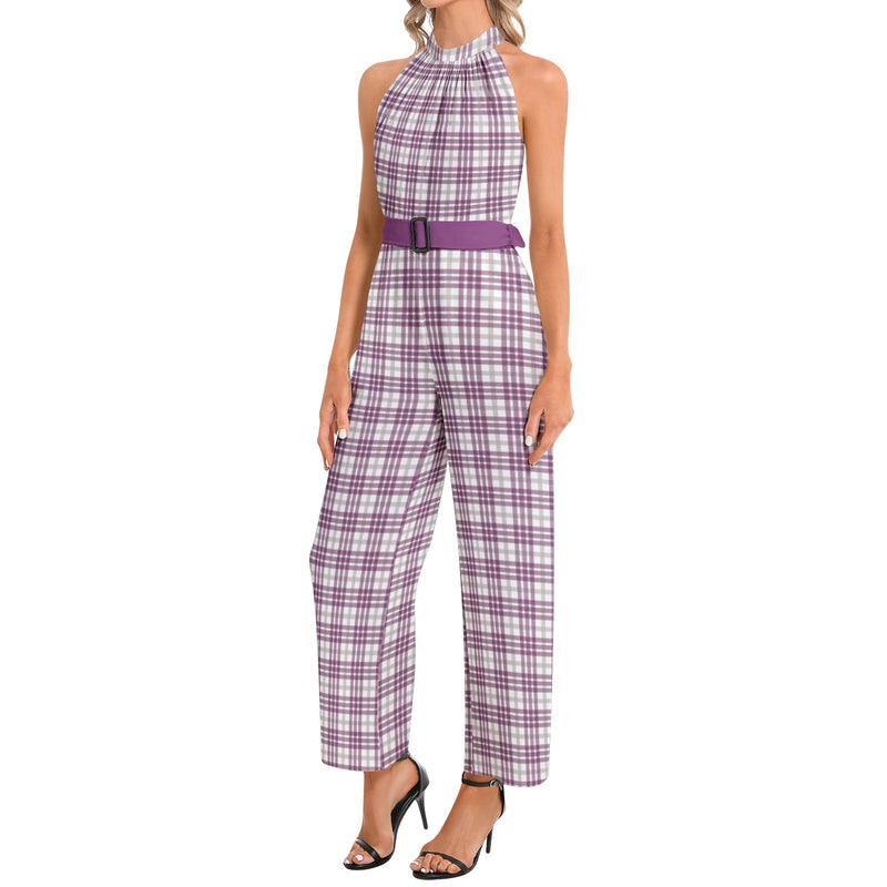 M Kemp Plaid Halter Neck Buckle Belted Jumpsuit - Objet D'Art