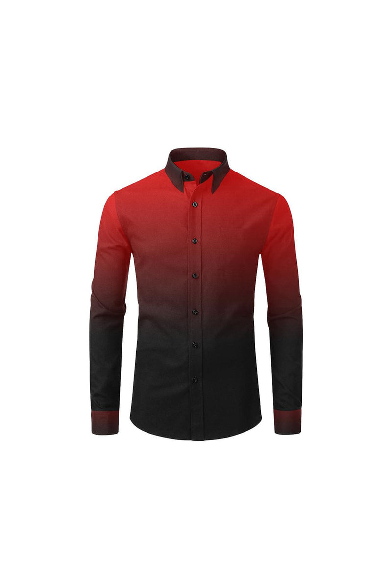 Fade Red to Black Men's All Over Print Casual Dress Shirt S