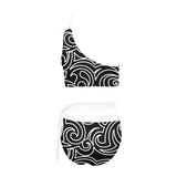 light blue print High Waisted One Shoulder Bikini Set (Model S16) - Objet D'Art