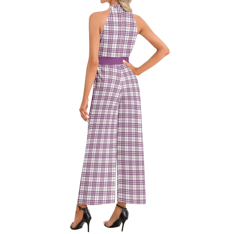 M Kemp Plaid Halter Neck Buckle Belted Jumpsuit - Objet D'Art