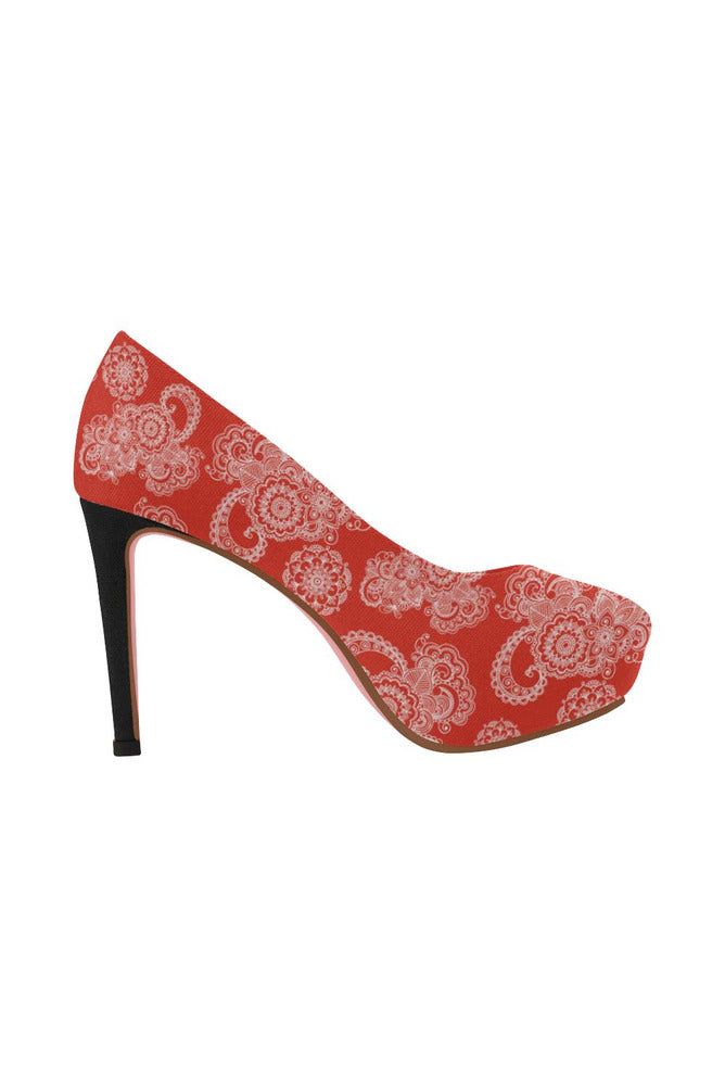 Red Paisley Women's High Heels (Model 044) - Objet D'Art