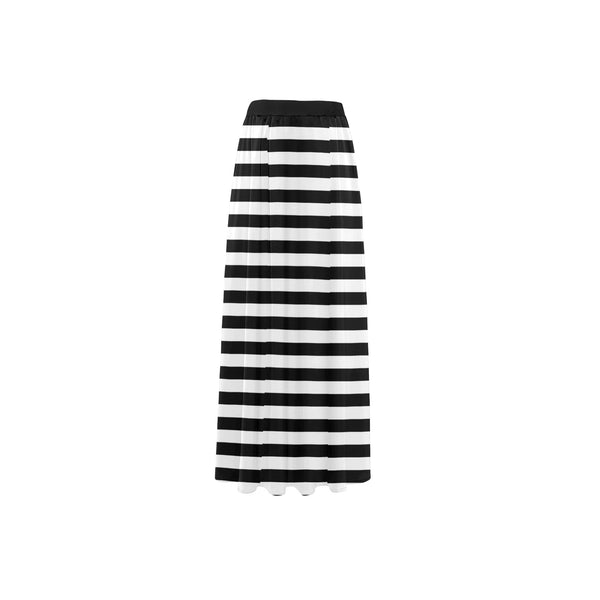 bw bold striped print 2 High Slit Long Beach Dress (Model S40) - Objet D'Art