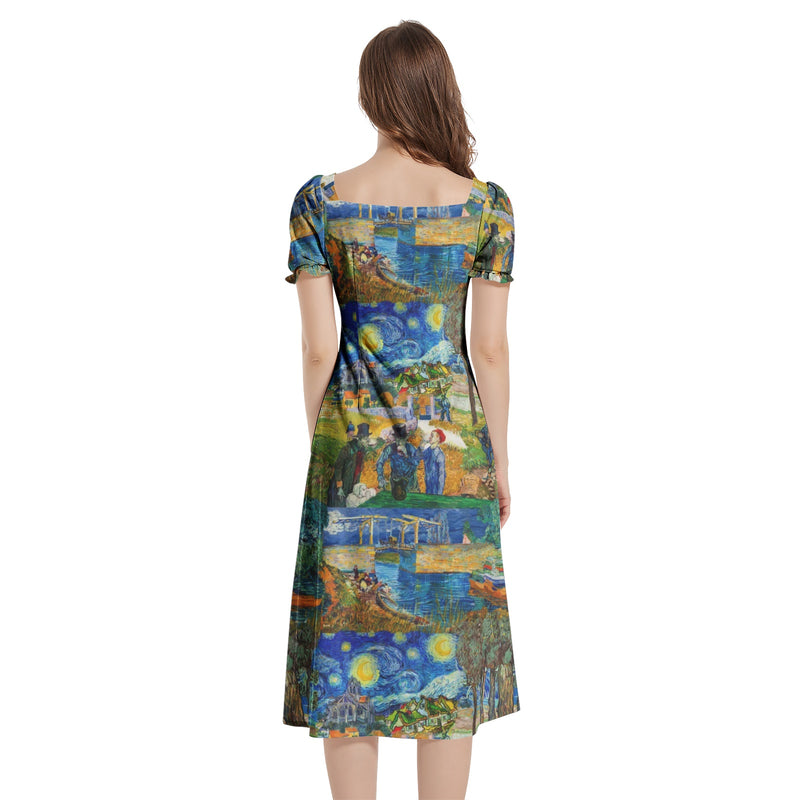 Puff Sleeve Split Thigh Midi Dress - Objet D'Art