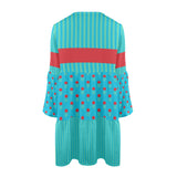 blue green striped print 2 V-Neck Loose Fit Dress (Model D66) - Objet D'Art