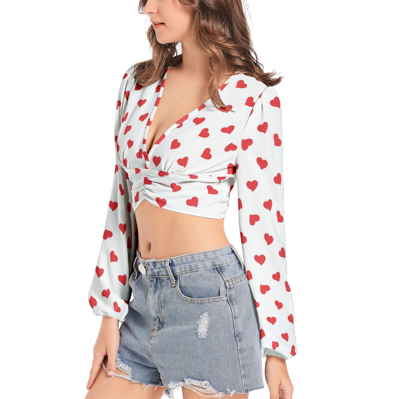 Women's Deep V-Neck Lantern Sleeve Crop Top - Objet D'Art