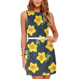 yellow flora print copy Eos Women's Sleeveless Dress (Model D01) - Objet D'Art