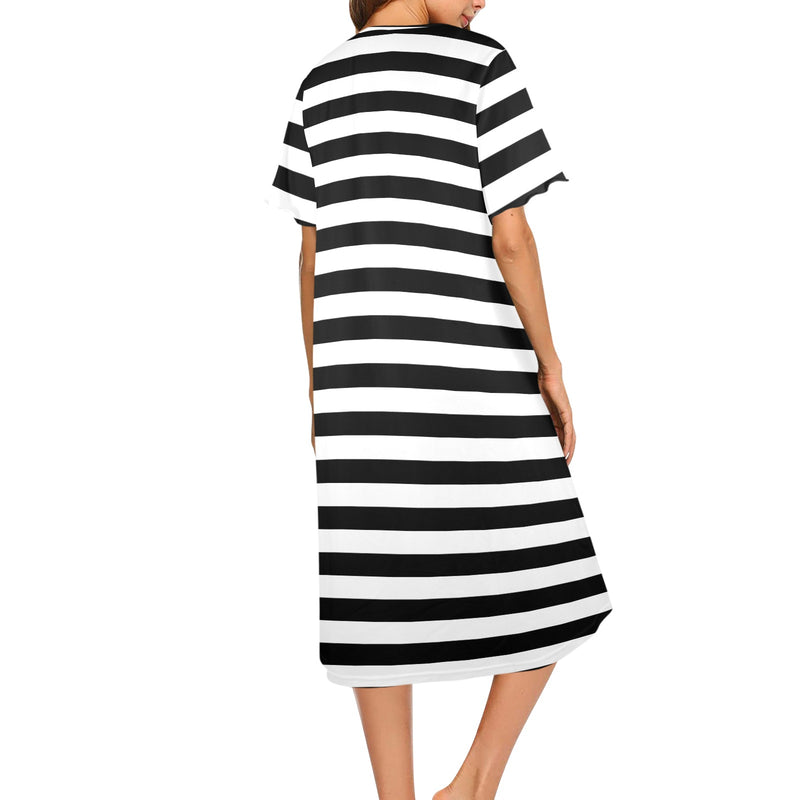 bw bold striped print 2 Women's Button Front House Dress - Objet D'Art