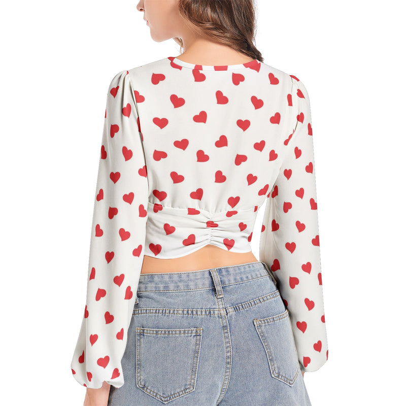 Women's Deep V-Neck Lantern Sleeve Crop Top - Objet D'Art