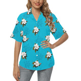 mag blue sil print All Over Print Hawaiian Shirt for Women (Model T58) - Objet D'Art