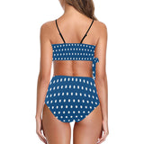 blue polka dot print 4 Knot Side Bikini Swimsuit (Model S37) - Objet D'Art