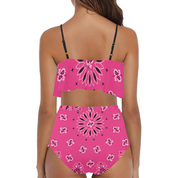 Innuendos of Pink bandana High Waisted Ruffle Bikini Set - Objet D'Art