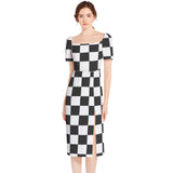 Piebald Pixels Split Thigh Midi Bodycon Dress - Objet D'Art