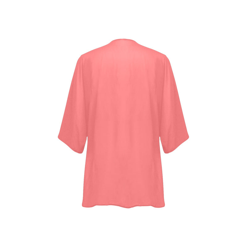 salmon solid one Women's Kimono Chiffon Cover Up (Model H51) - Objet D'Art