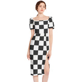 Piebald Pixels Split Thigh Midi Bodycon Dress - Objet D'Art