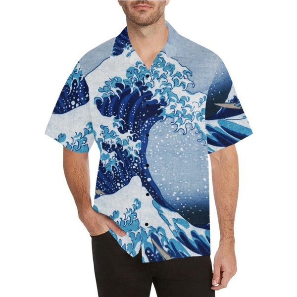 The Great Wave off Kanagawa (Blue Tinted) Hawaiian Shirt - Objet D'Art