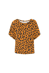 Leopard Orange Women's Batwing-Sleeved Blouse T shirt - Objet D'Art