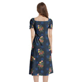 Dahlia Print Puff Sleeve Split Thigh Midi Dress - Objet D'Art