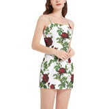 Rose Print Sleeveless Square Neckline Spaghetti Strap Mini Dress - Objet D'Art
