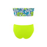 bright neon green print Chest Wrap Bikini Swimsuit (Model S36) - Objet D'Art