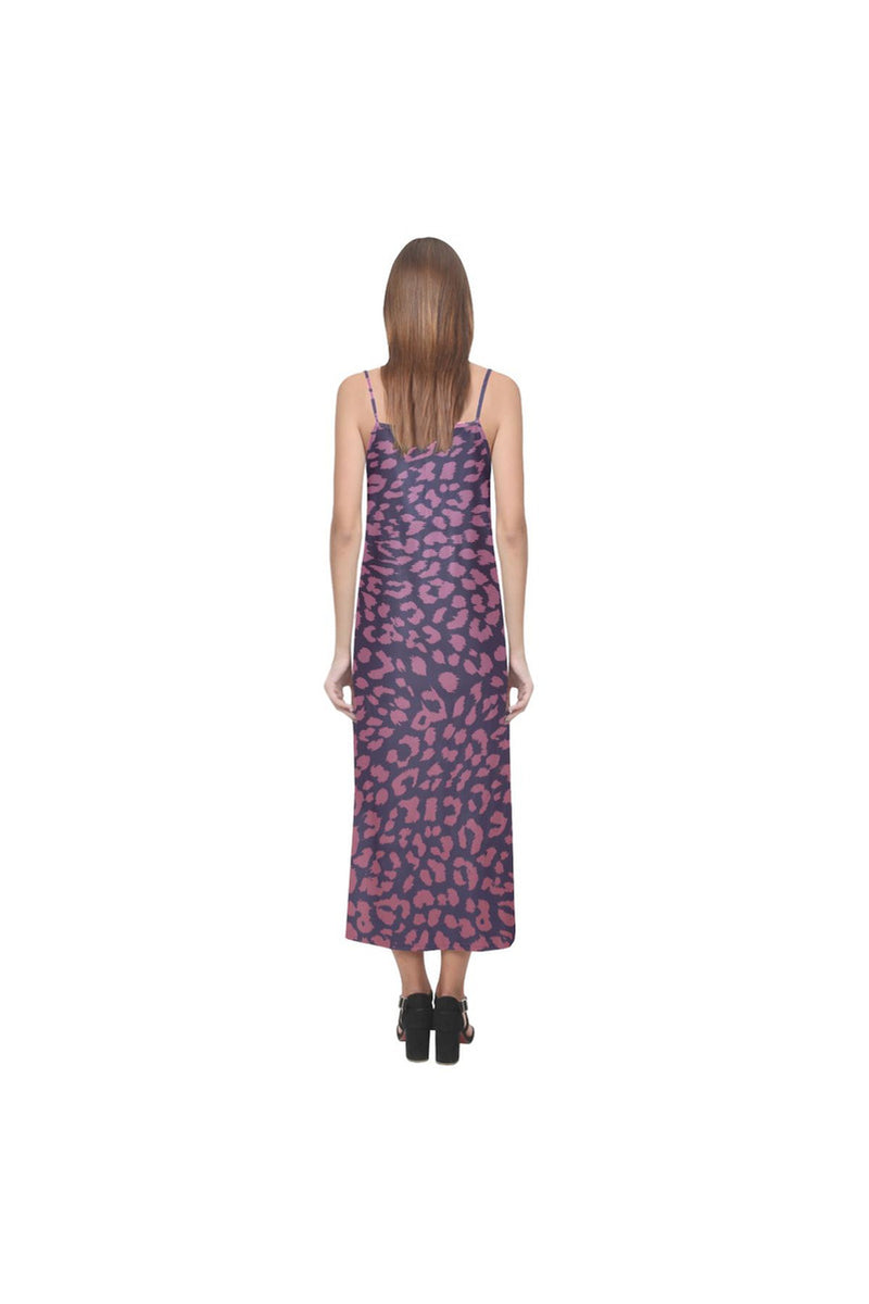 Berry Leopard V-Neck Open Fork Long Dress - Objet D'Art Online Retail Store