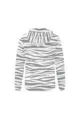 Ultimate Gray and White Tiger Striped Full Zip Hoodie for Women - Objet D'Art
